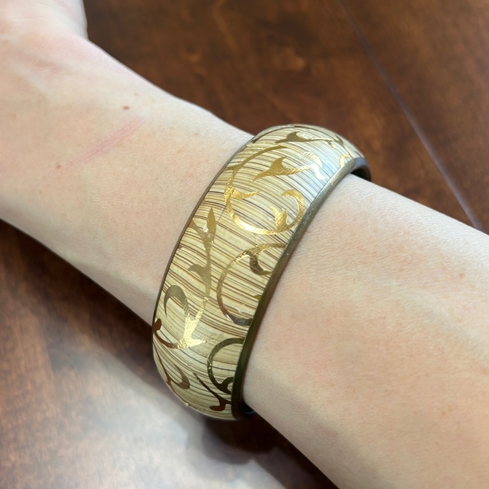 Vintage Metal Bangle Bracelet with Gold Filagree Design